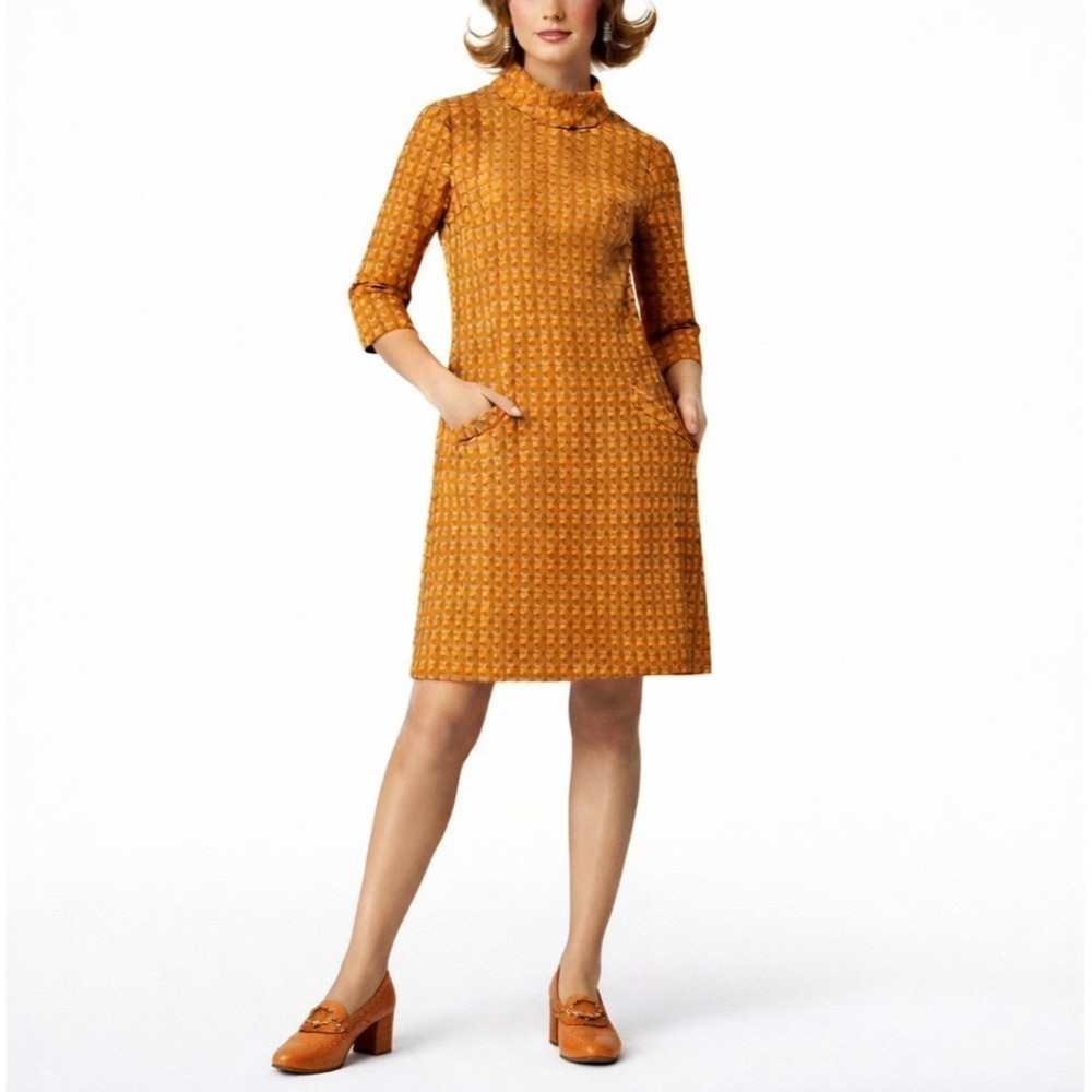 1960s 1970s Vintage Orange Mustard Yellow Mod Go Go Spaceage Shift Dress #37